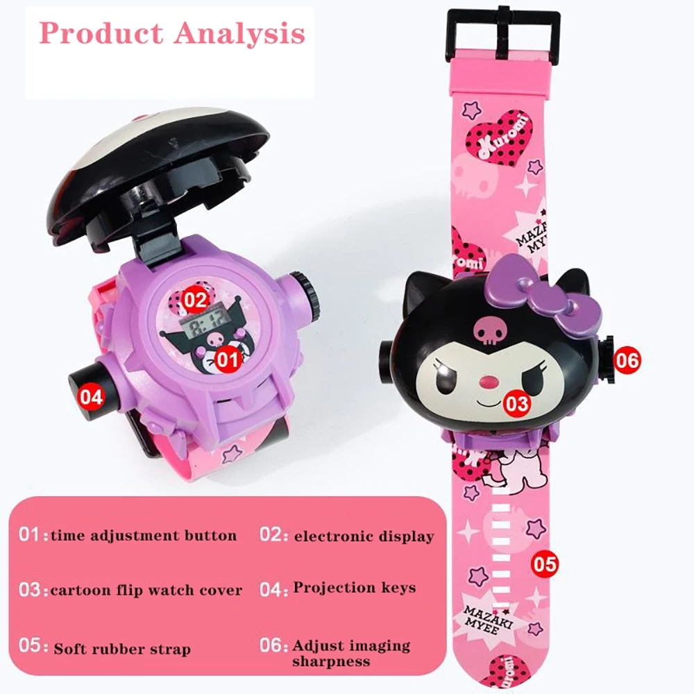 Zegarek projekcyjny Hello Kitty Melody Kawaii Sanrio Cinnamoroll Kuromi Studencki Wielofunkcyjny Zegarek z Kreskówkami Zabawki Prezent dla Dziewczynek