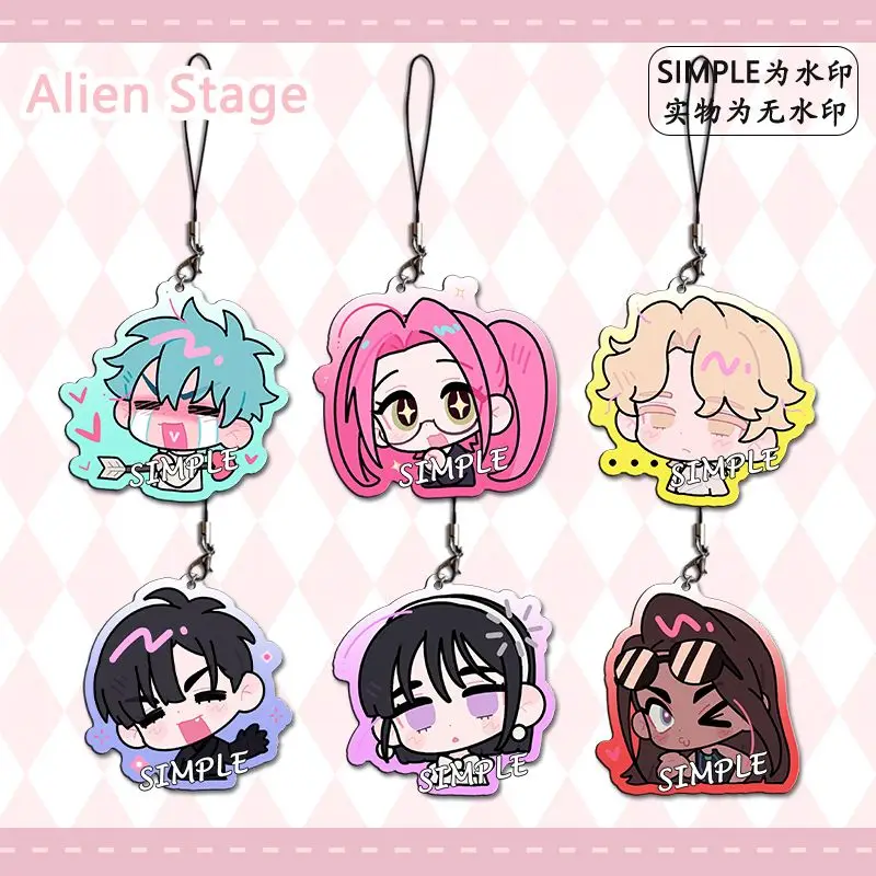 6PCS Anime ALIEN STAGE Till Ivan Mizi Pendant Keychains Acrylic Phone Lanyards Phone Charm Decoration Accessories