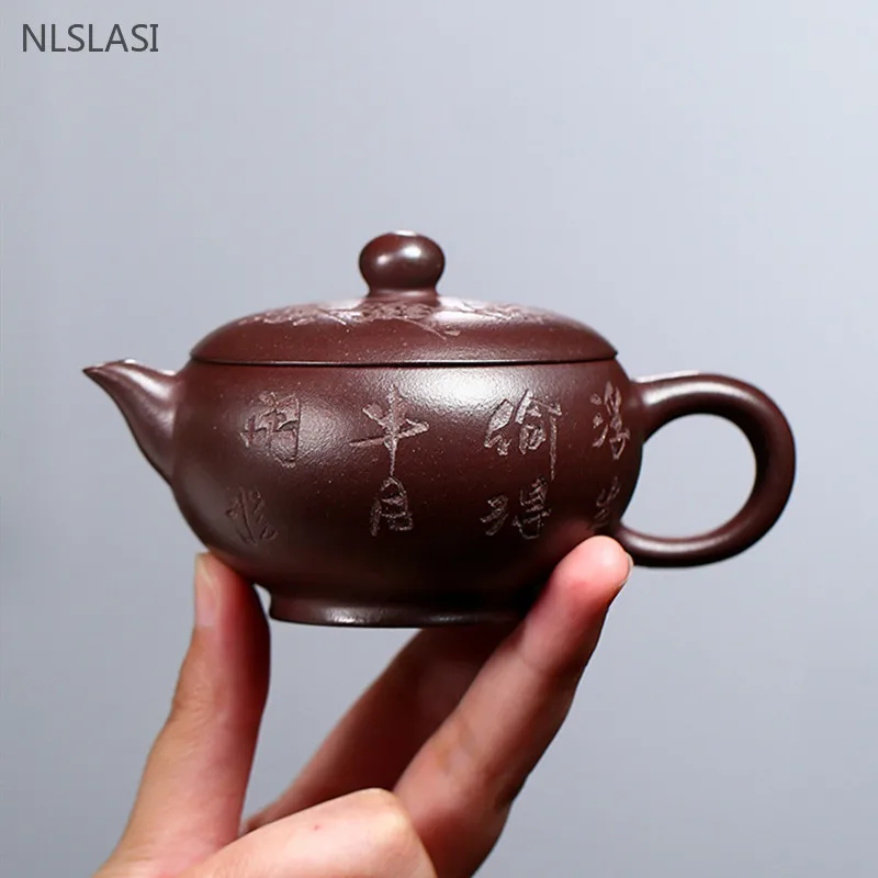 

100ml Classic Yixing Purple Clay Tea Pot Hand Carving Filter Tea Kettle Chinese Zisha Teaware Accessories Custom Beauty Tea Set