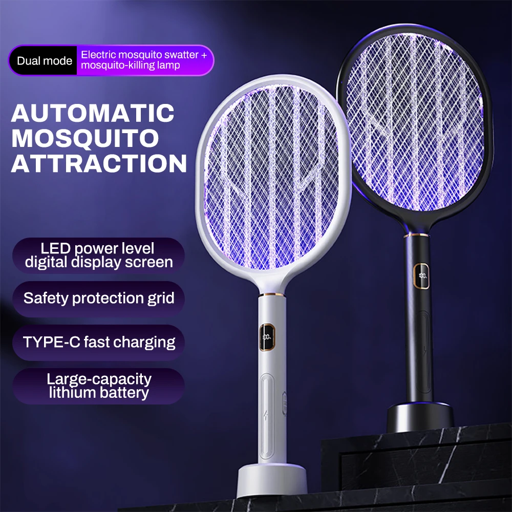 

Electric Fly Swatter Insect Killer Rechargeable Detachable Handheld Automatic Tapping Mode Indoor and Outdoor Digital Display