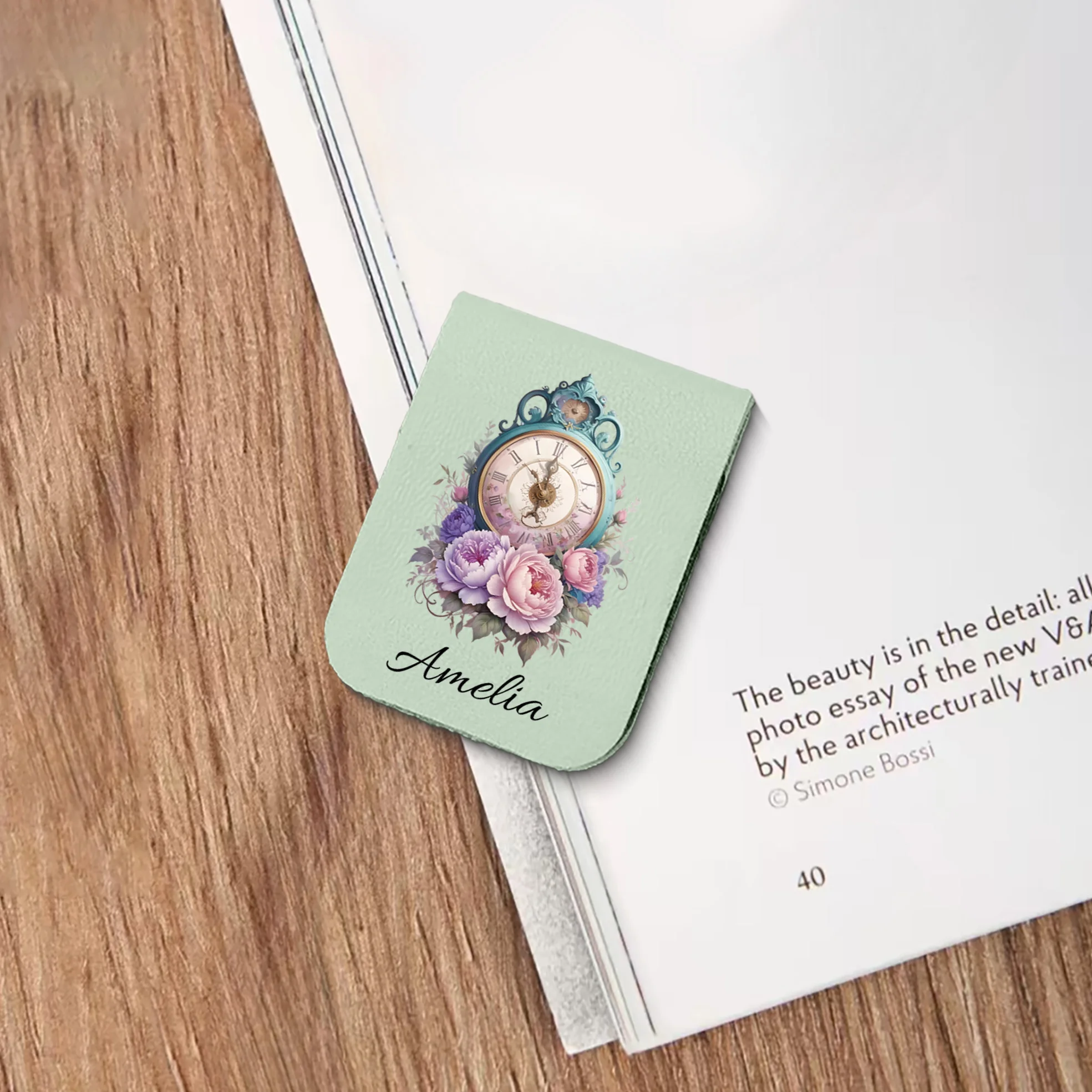 1 szt. Zakładka do książki z różą i alarmem, Skórzana zakładka do książki z różą na zamówienie, Personalizowana zakładka magnetyczna, Prezent urodzinowy dla miłośnika książek