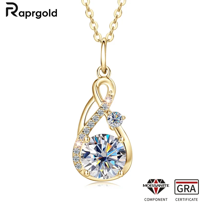 RAPRGOLD GRA Certified Moissanite Infinite Pendant Necklaces for Women 925 Sterling Silver Jewelry Chains Wedding Valentine Gift