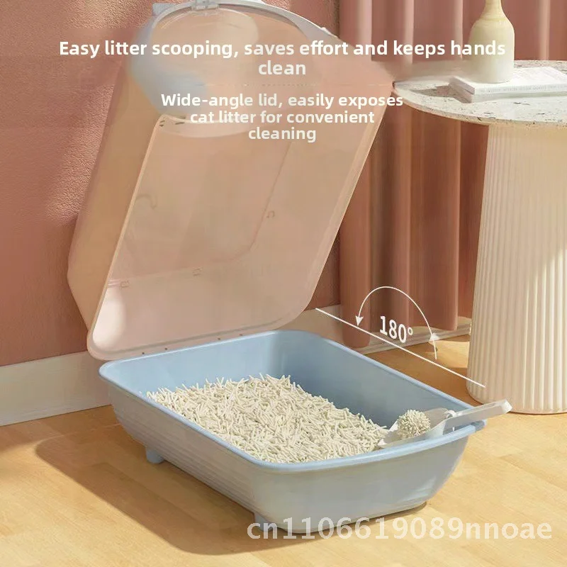 Caja de arena para gatos semicerrada extra grande, inodoro antisalpicaduras para gatos con pala y paquete desodorante, rojo humo, luz, verde, gris roca