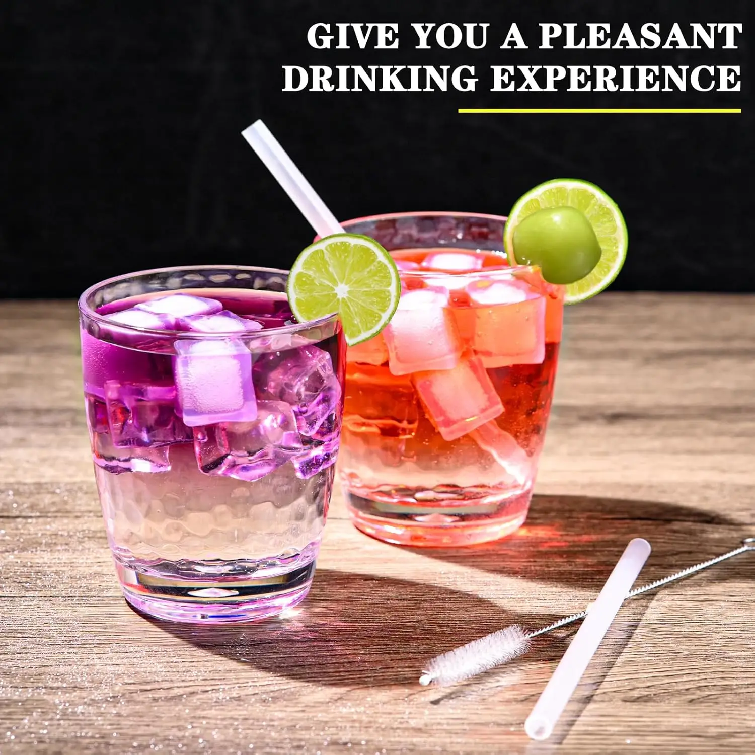 6 copos plásticos dos pces para beber de 14 oz, copos acrílicos com canudo & escova de pp, bpa-livre, copos de água empilháveis, cu claro