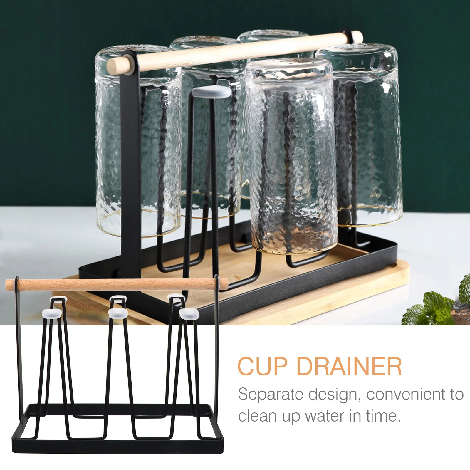 

1Pcs Home Cup Drainer Iron Wood Glass Cup Drying Rack Stand Tabletop Storage Organizer for Kitchen Office Cafe