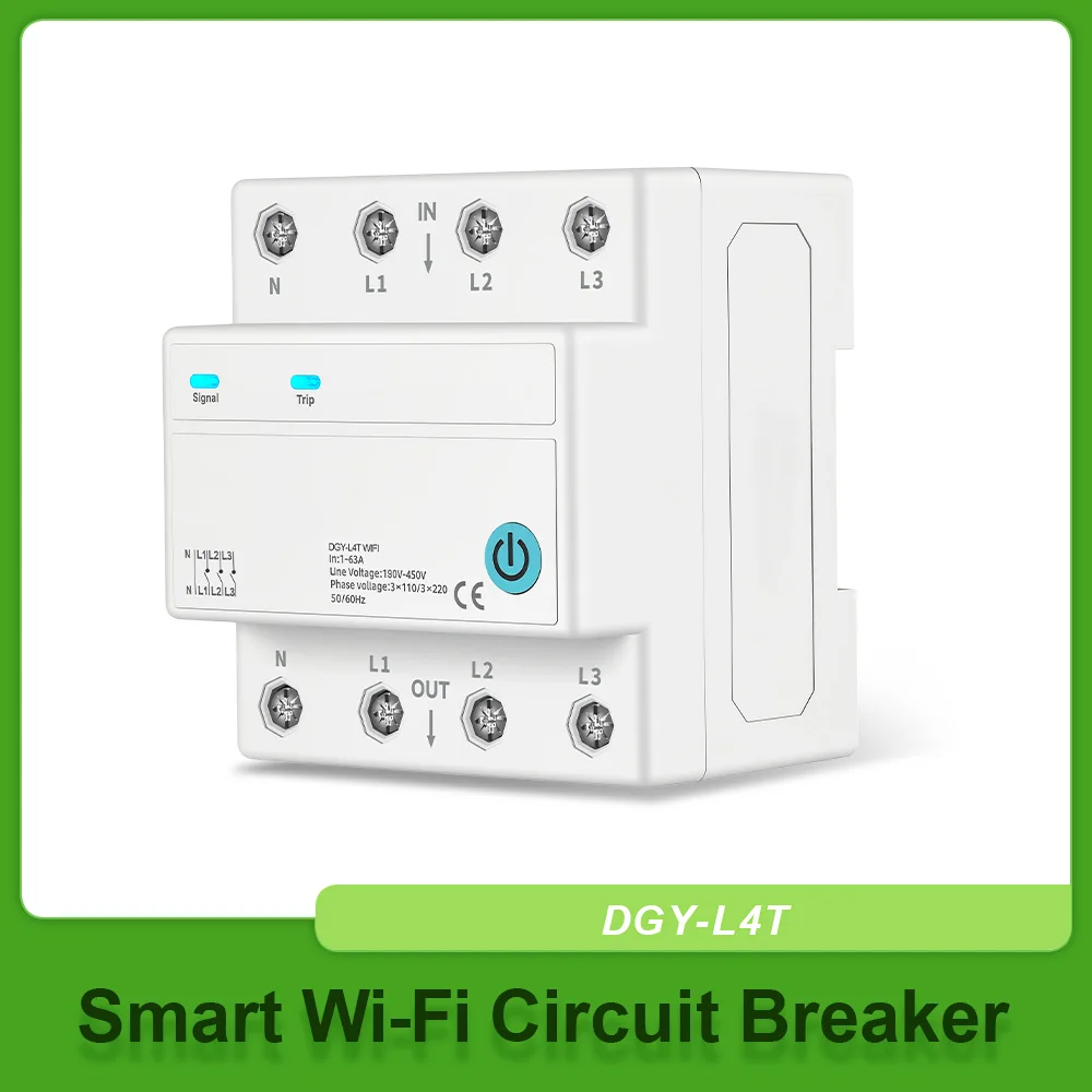 4P WIFI Smart Circuit Breaker 3 Relays Remote Control Switch Cut Off Live Wire Countdown Timer Work With TUYA/SmartLife APP
