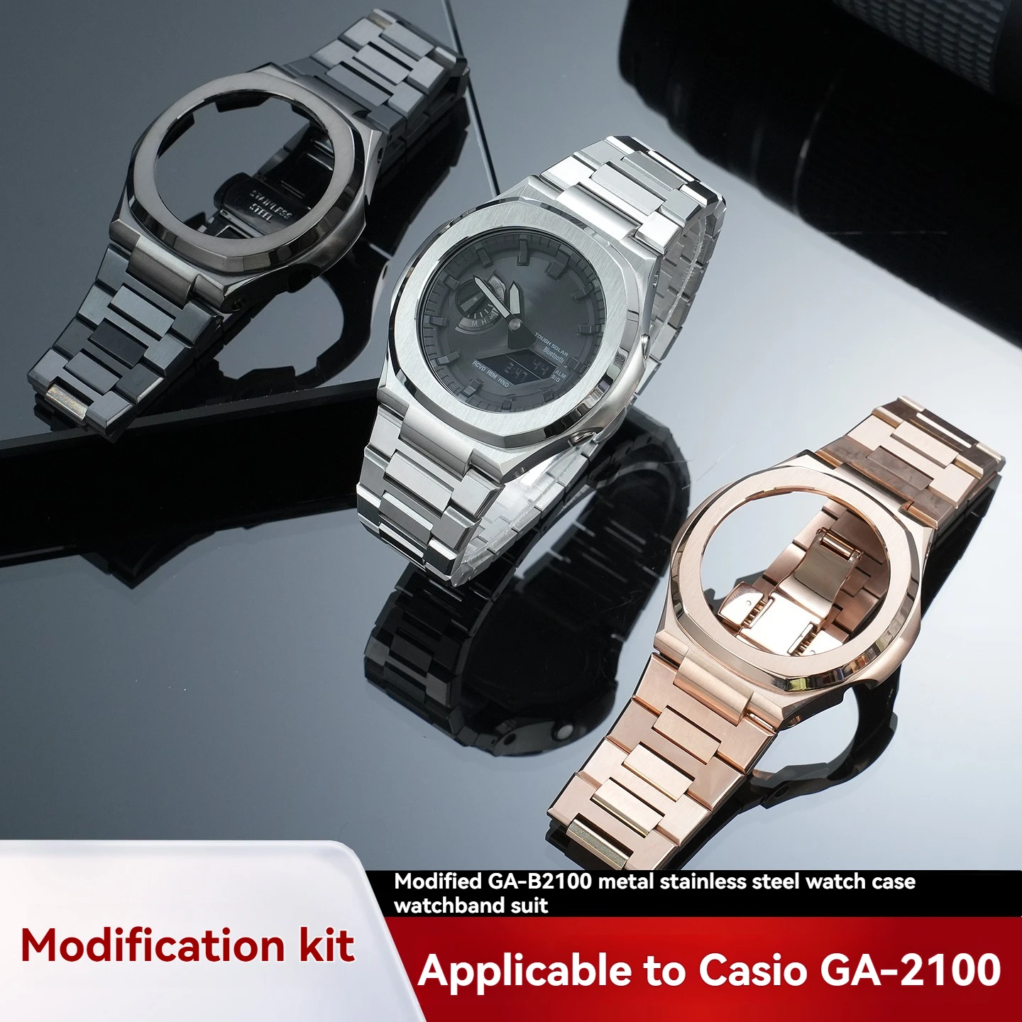High-Quality Solid Stainless Steel Custom Case and Band Set for Casio G-SHOCK Farmhouse Oak GA-2100 GA-B2100 Replacement Parts