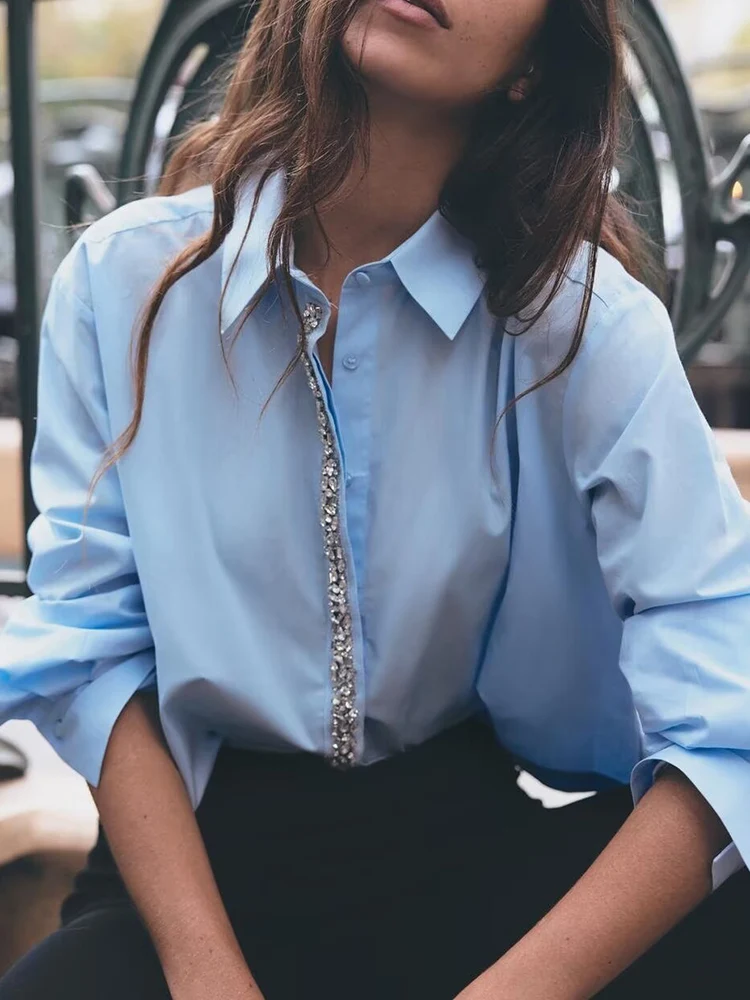 Frühling Neue Faion frauen Kleidung ZA2025 Schmuck Verziert Lange Sve Umlegekragen ort irt Street Sle Chinesischen Hergestellt