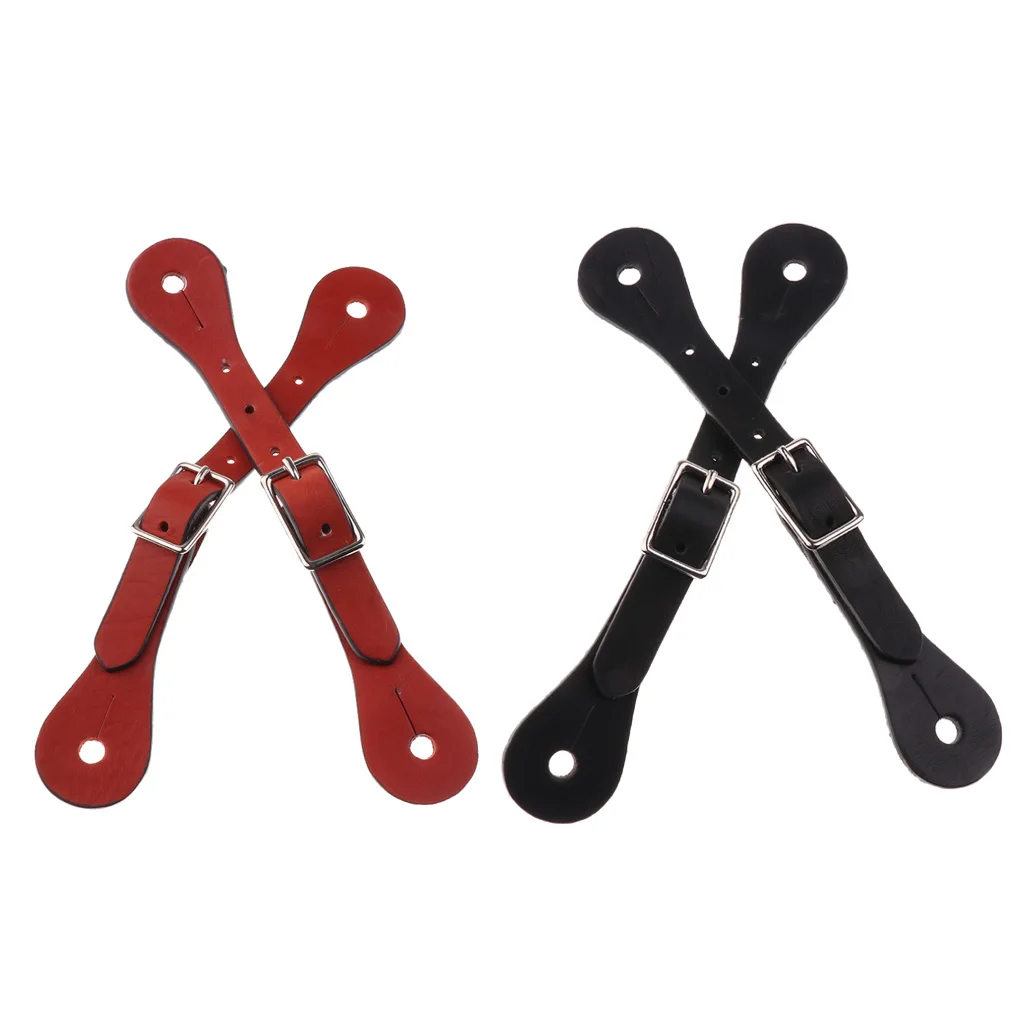 2Pcs ปรับ22ซม.ขี่ม้าหนัง Spur Straps สีน้ำตาล/สีดำ