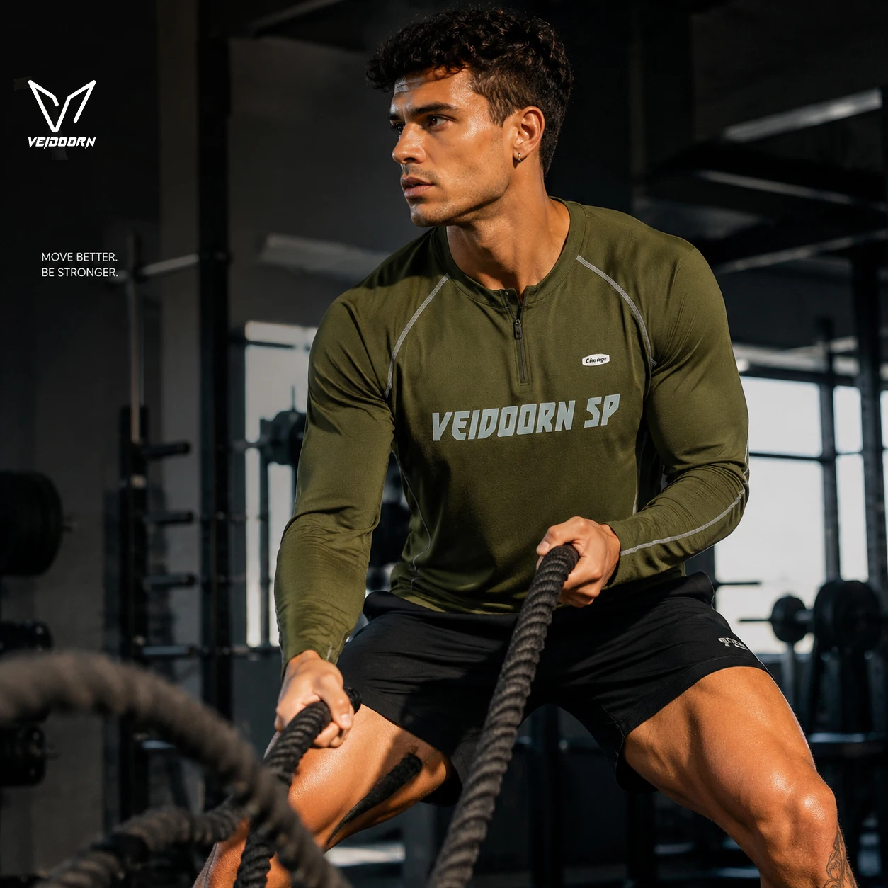 Veidoorn Half Zip Long Sleeve T‑Shirt Minimalist Fashion Athletic Top Casual Sportswear For Daily Workout Outdoor Wear