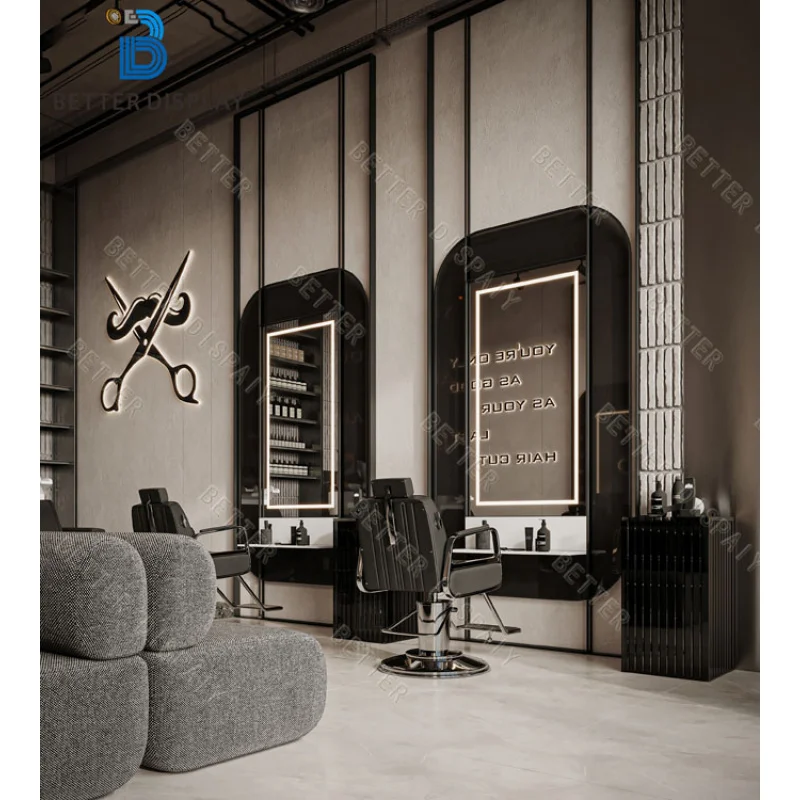 custom.Customized Beauty Salon Cabinets Furniture Design Salon Display Cabinet with LED Lighting