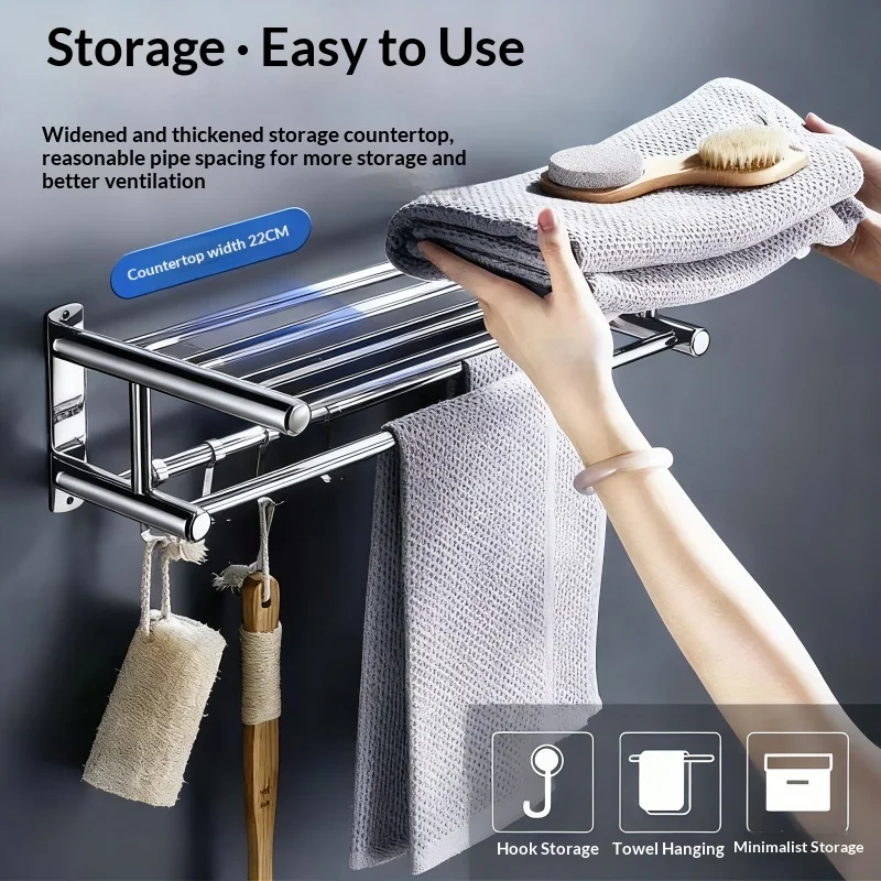 

Household use Towel Rack with Movable Hooks Steel Bathroom Kitchen Towel Holder Wall Mounted Towel Rack for Hotel Accessories