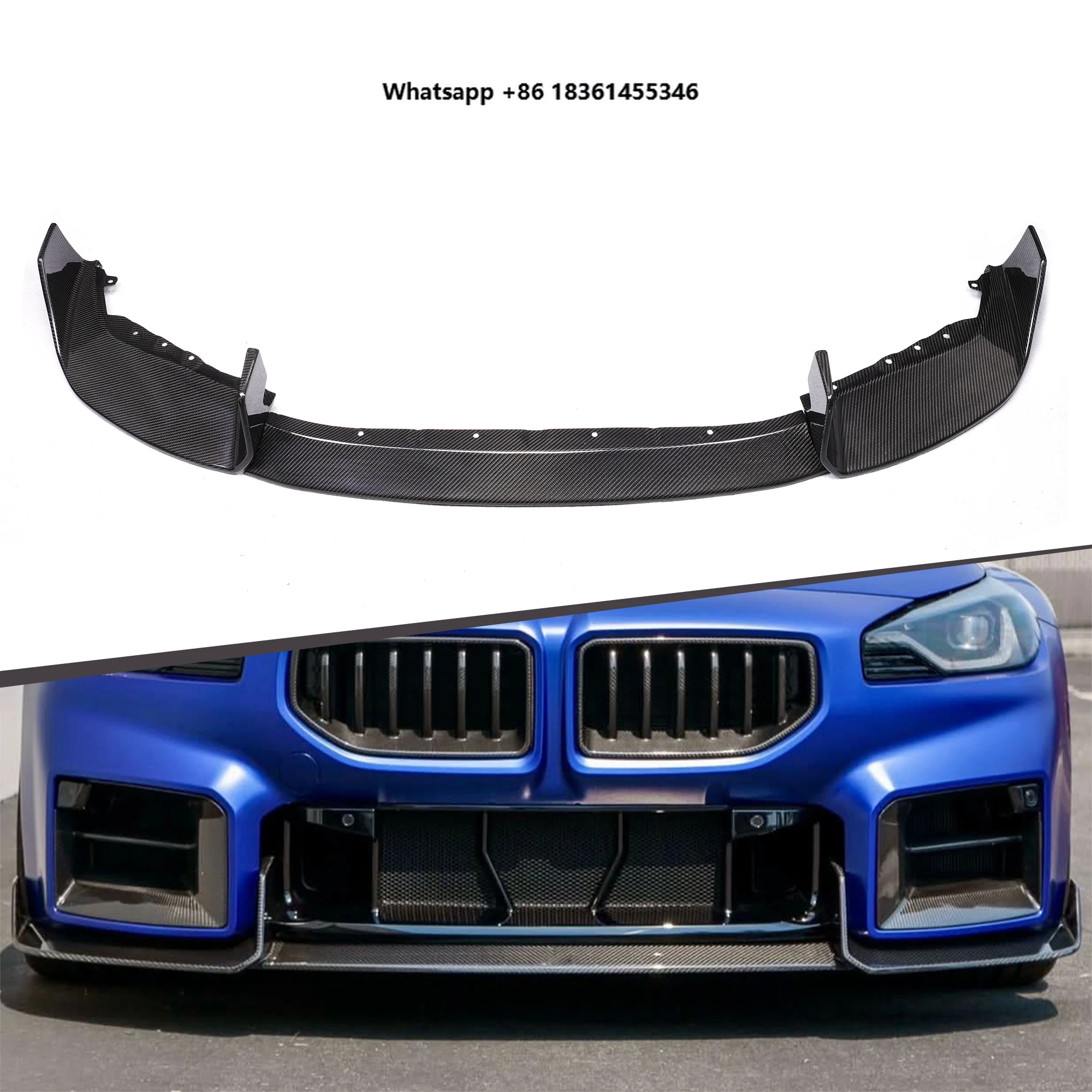 

For M2 G87 2022+ AD Style Dry Carbon Fiber Three Piece Front Lip Spoiler Performance Body Kit