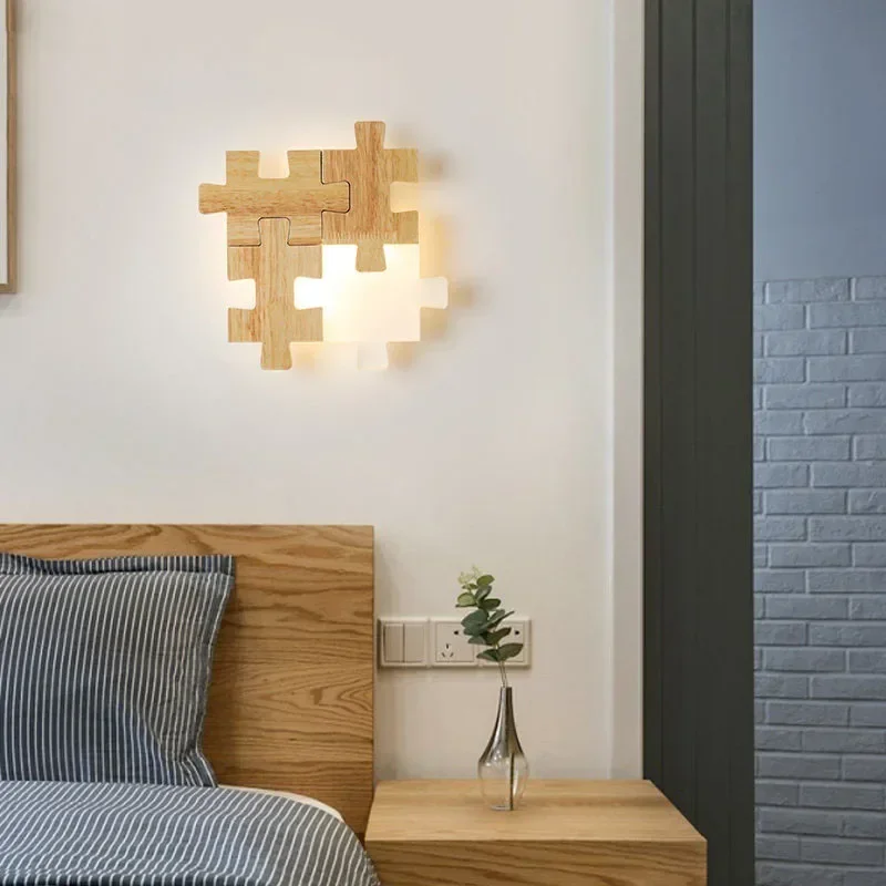 Nordic Solid Wood LED Wall Lamps Combination Puzzle Personality Creativity Sconce Lights for Living Room Bedroom Bedside