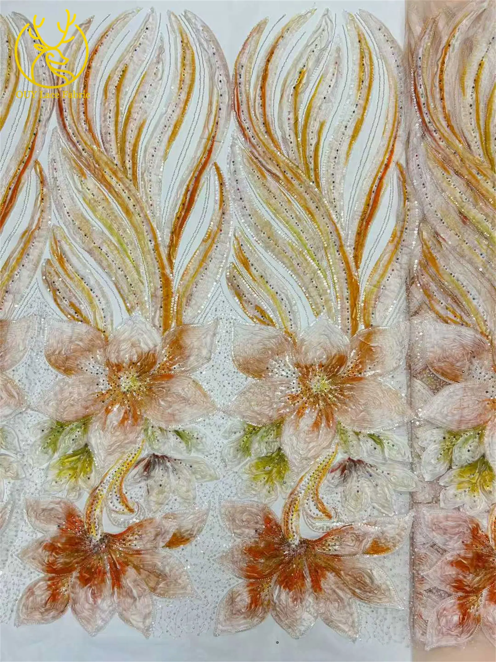 3D Afrikanischer Spitzenstoff 2026 Hochwertige Französische Pailletten-Perlen-Stickerei Spitzenstoff Nigerianische Spitze für Brautkleider und Hochzeitskleider – Detail 6