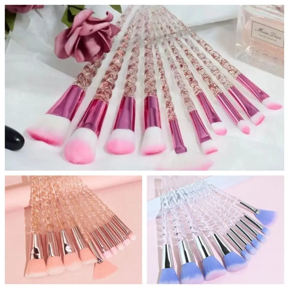 10pcs 5 Colors Face Eye Makeup Brush Set Transparent Crystal Handle Concealer Blending Makeup Brush Set Acrylic