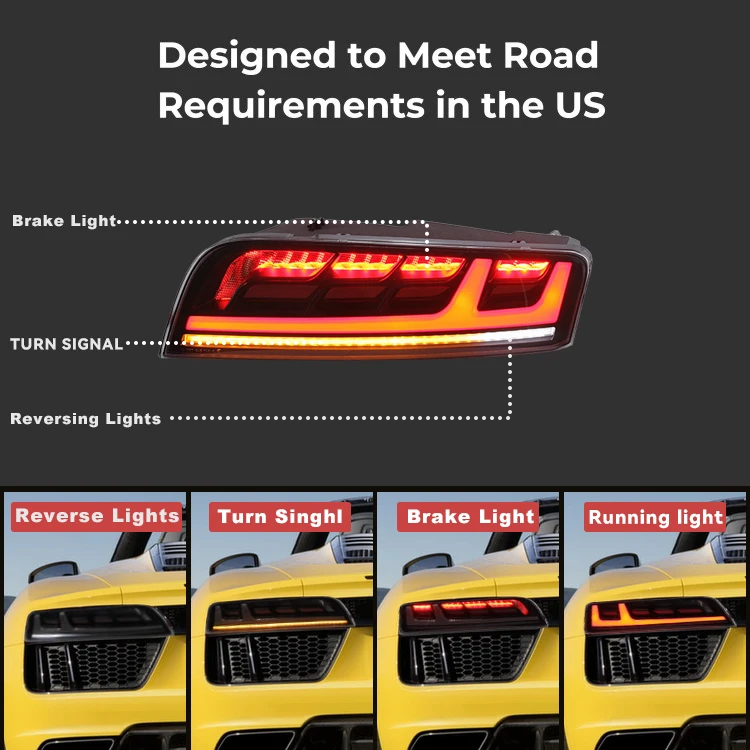 مصباح تلقائي سيارة LED أضواء خلفية شاحنة مصباح تشغيل ضوء الفرامل ل 'AUDI R8 2008-2016 سنة الذيل مصباح #2