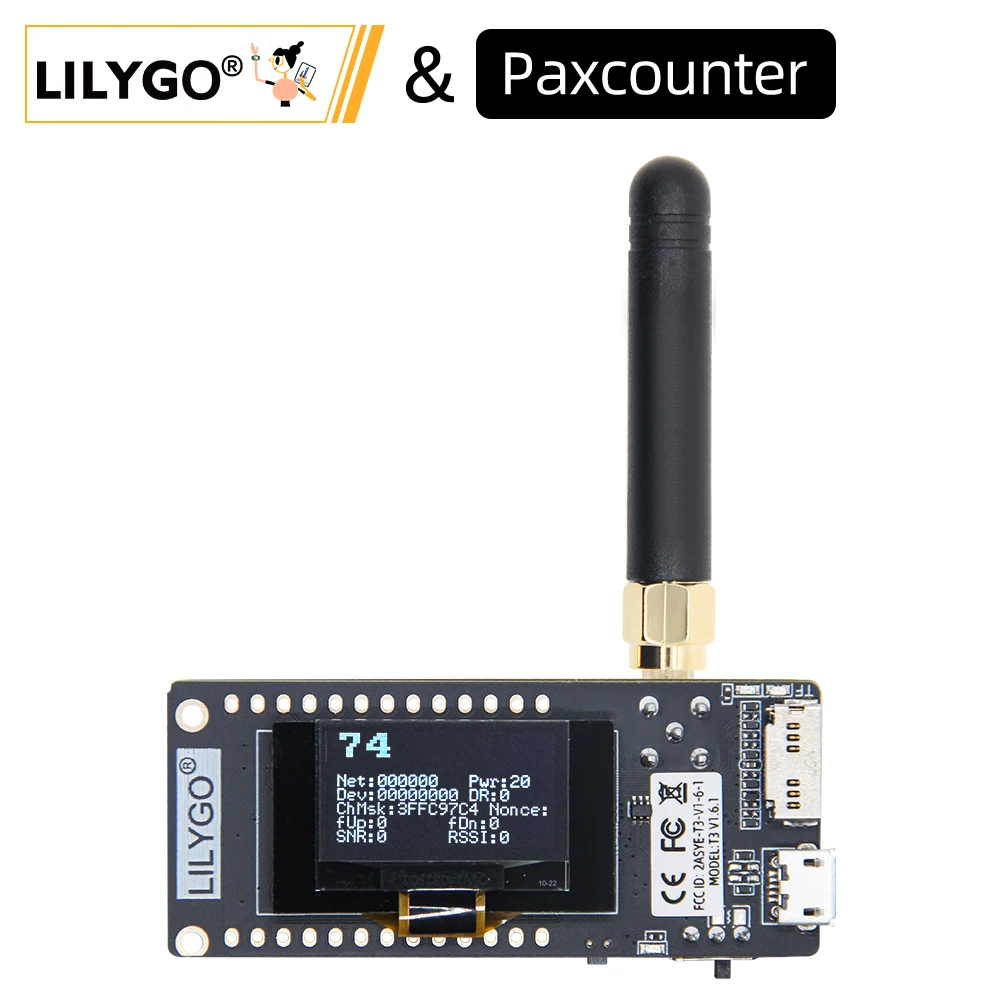 LILYGO® Paxcounter LoRa V2.1_1.6.1 ESP32 433/868/915MHZ 0.96 Cal OLED karta SD moduł Bluetooth WIFI pomiar przepływów pasażerów