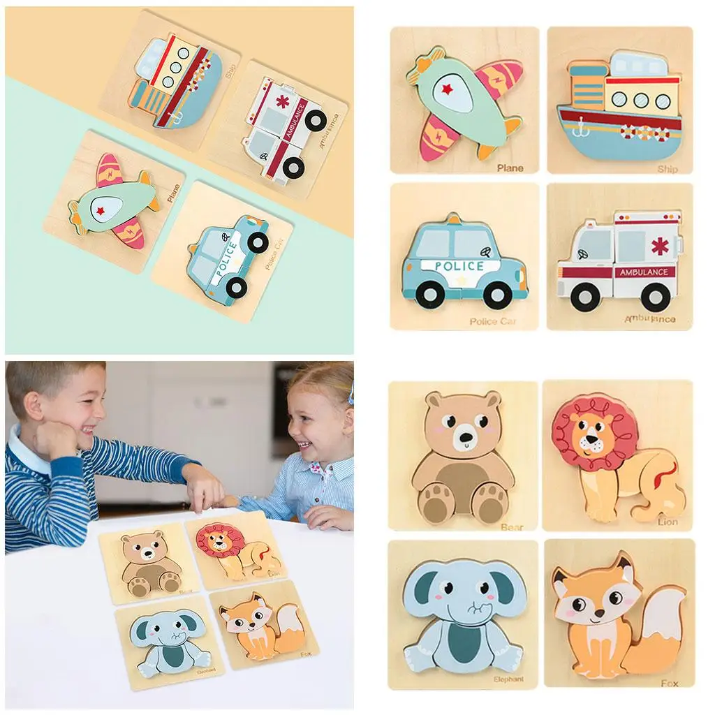 

Wooden Jigsaw 3D Puzzle Building Board Early Learning for Toddler Gifts