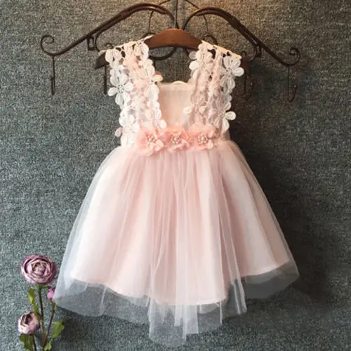 

Baby Girls Dress Kids Baby Party Princess Dress Pearl Lace Flower Gown Backless Sleeveless Clothing Girl Dress