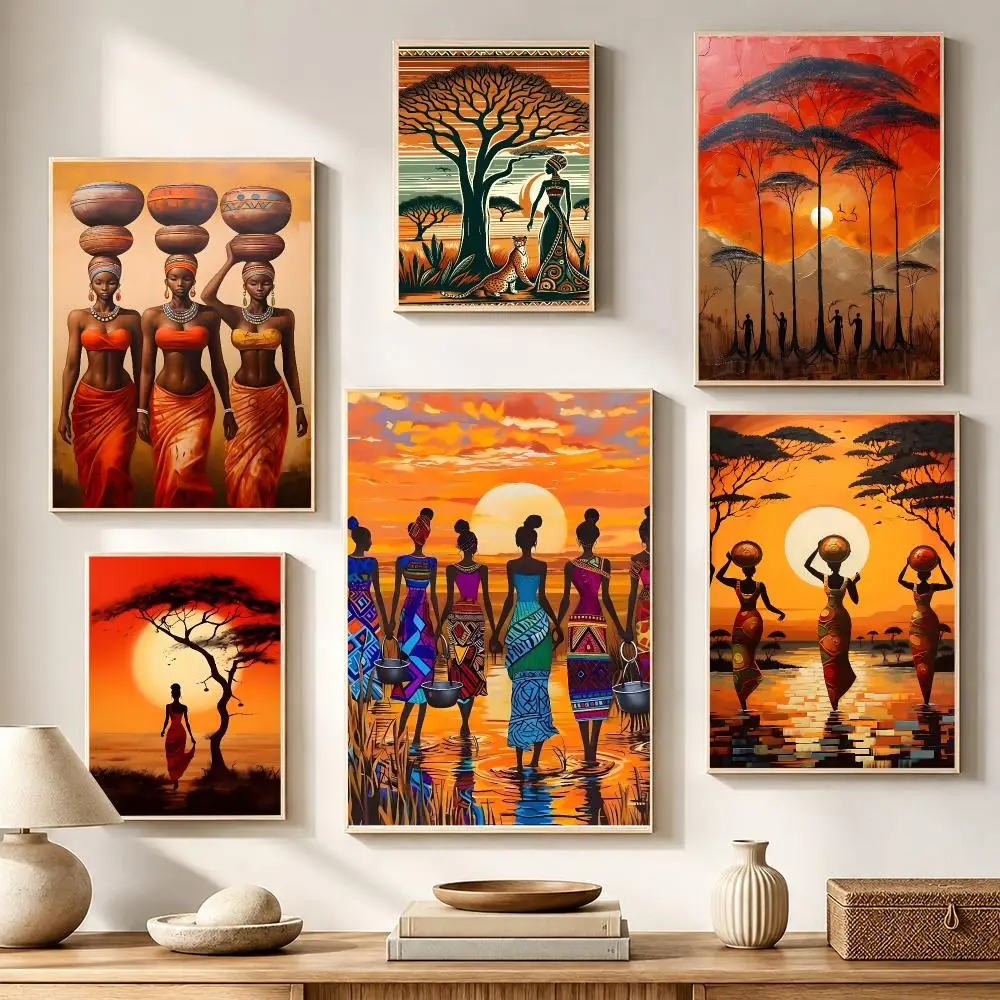 Abstract African Life Painting Poster High-definition waterproof stickers, suitable for home décor, and holiday decorations