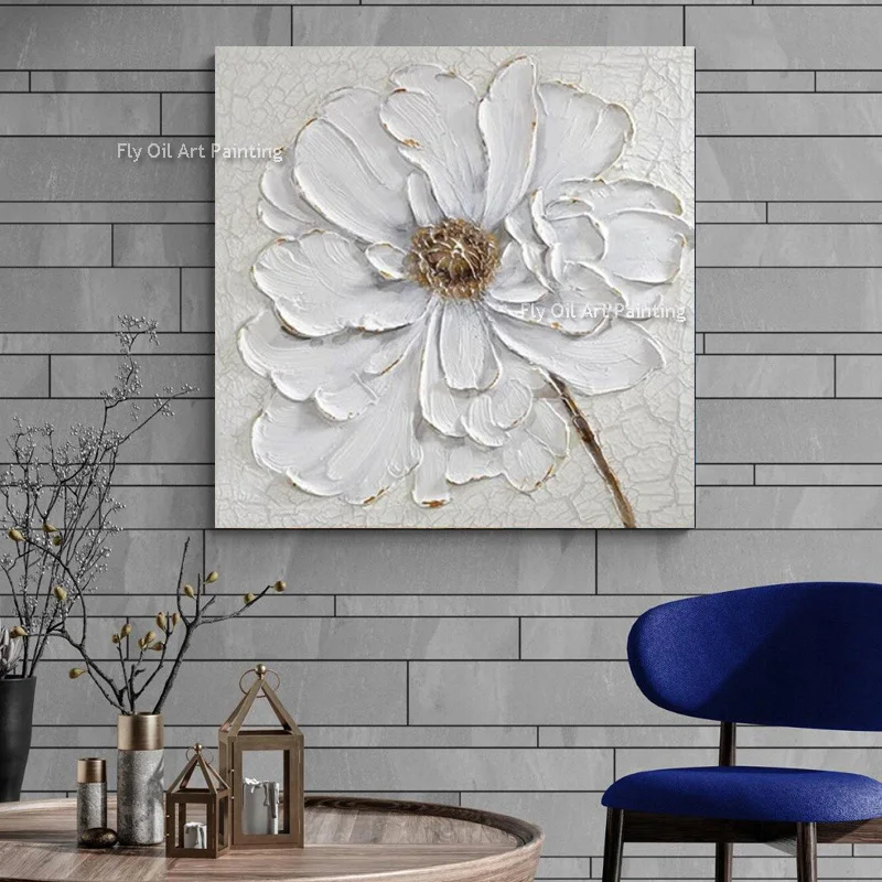 

Handmade Special Flower Abstract Knife Thick Oil Painting White Flower Large White Floral Wall Art On Canvas For Room Decor