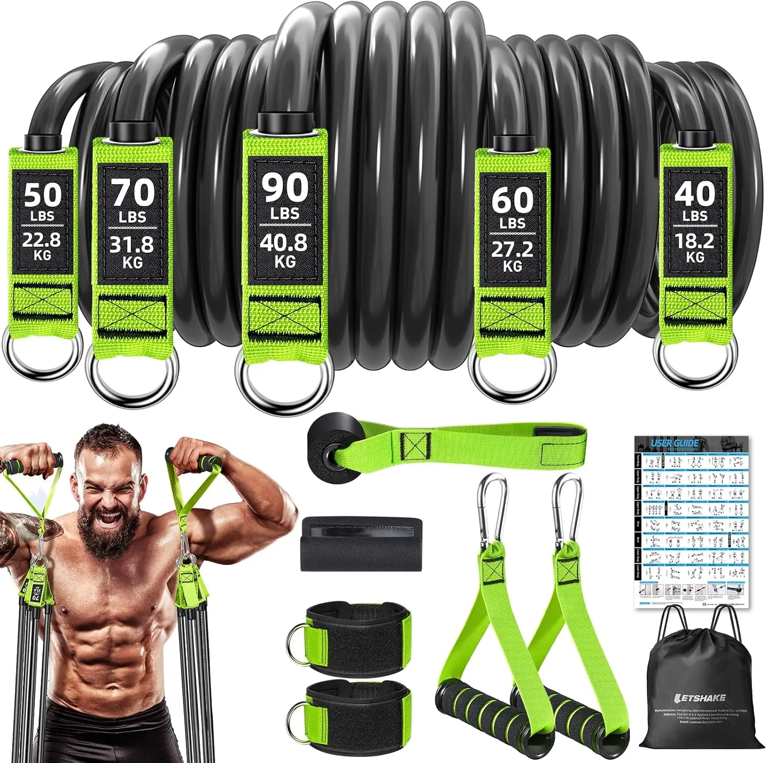 Resistance Bands, Heavy Duty Exercise Bands for Working Out, Workout Bands with Handles, Stretch Band for Men, Fitness Bands for