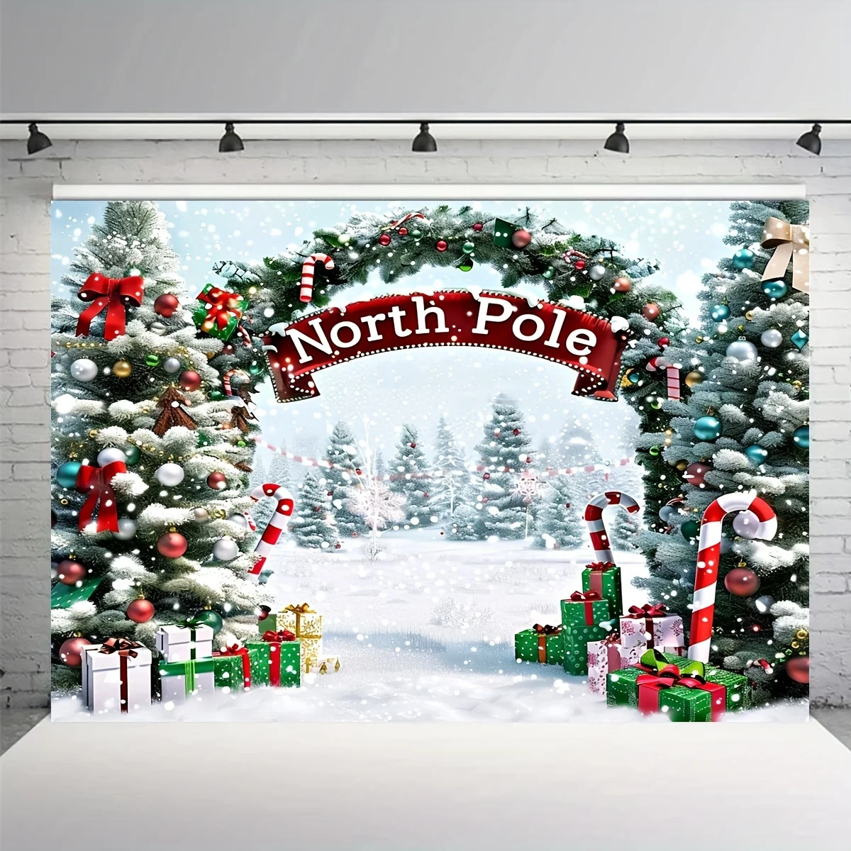 North Pole Christmas Backdrop Xmas Tree Snow Scene Photography Background Props Family Xmas Eve Party Decors New Year Banner