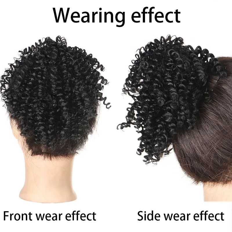 Syntetyczne 4-calowe Afro perwersyjne kręcone włosy kok Chignon do przedłużania włosów elastyczna gumka Updo Cover Puff kawałki włosów dla kobiet