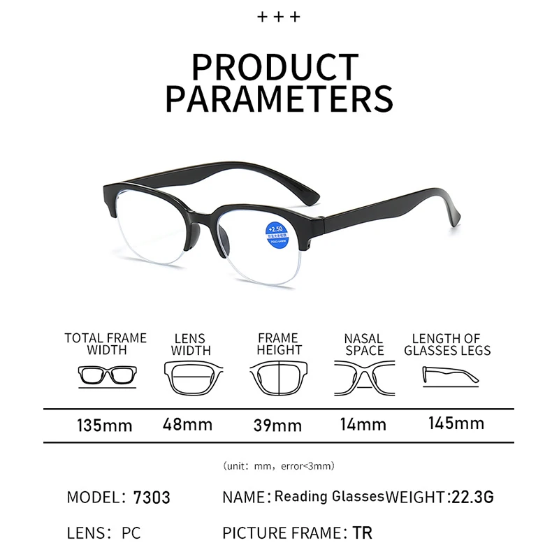 Semi Rimless Reading Galsses Women 2024 Retro Half Frames Round Anti-blue Men Presbyopic Eyeglasses +1.5,+2.0,+2.5,+3.0,+4.0