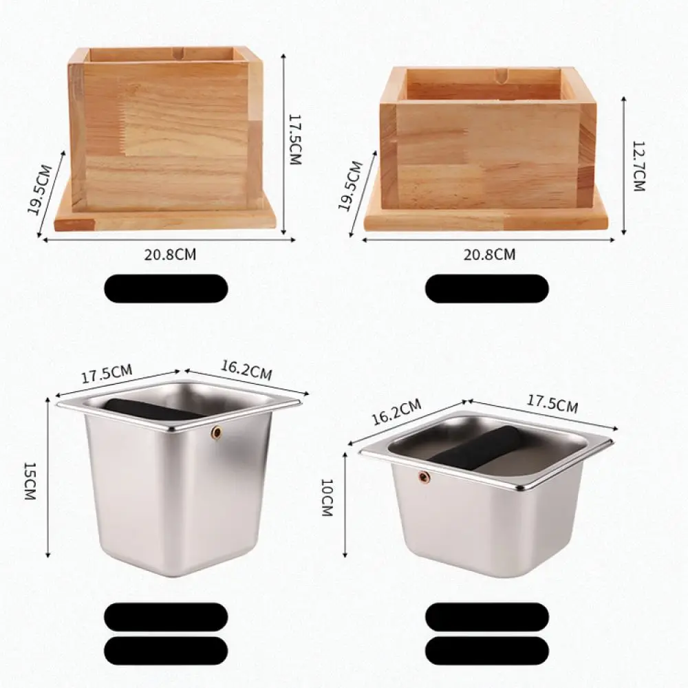 Durable Coffee Knock Box Stainless Steel Wood Holder Anti Slip Espresso Waste Container For Professional Cafe Tool