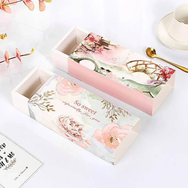 

5/10Pcs Flower Printed Folding Drawer Boxes Baking Cookies Snowflake Pastry Holiday Gift Packaging Box