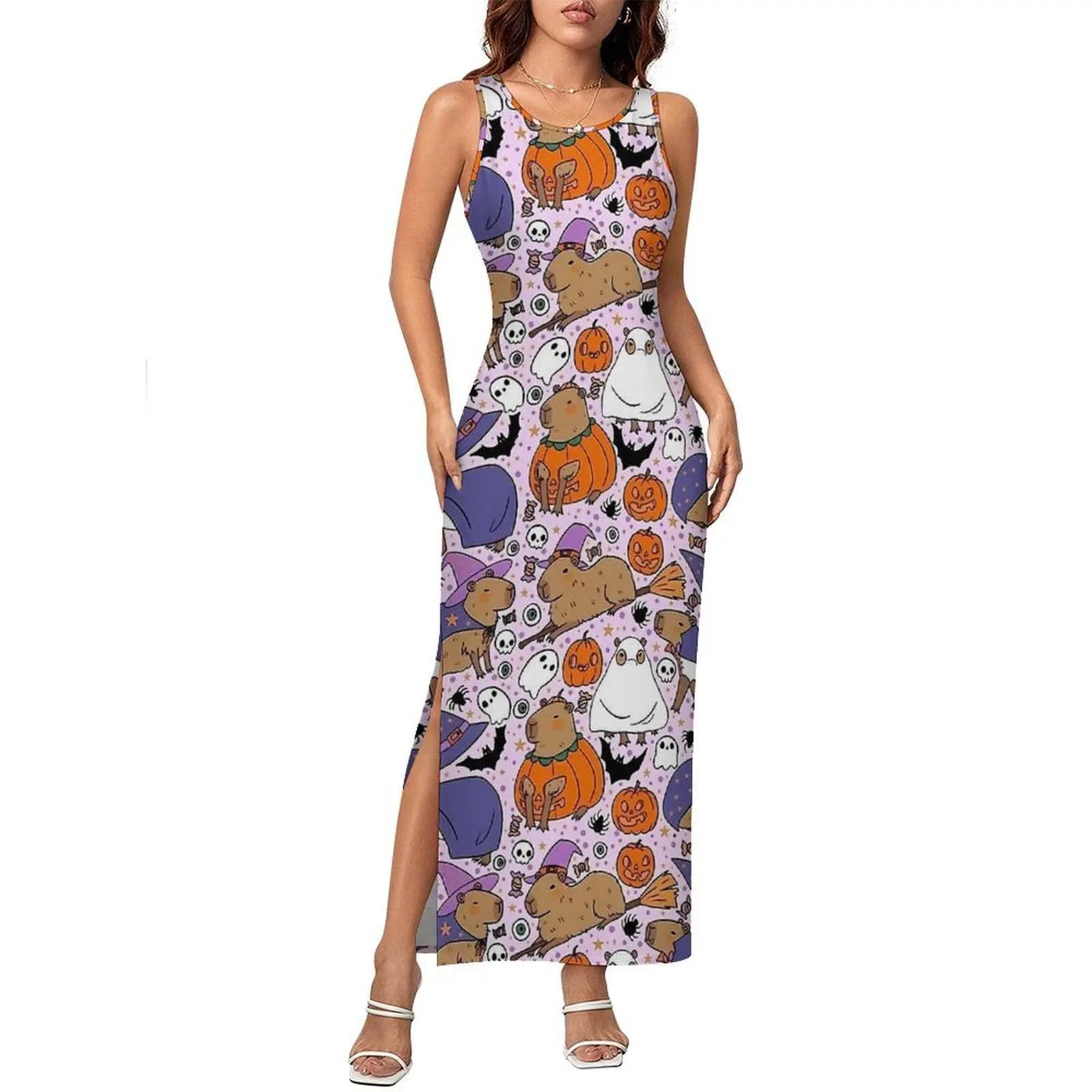 Women Cute Halloween Capybara Print Dress  Street Style Bodycon Dress Summer Sleeveless Pretty Maxi Dresses Oversized Clothing