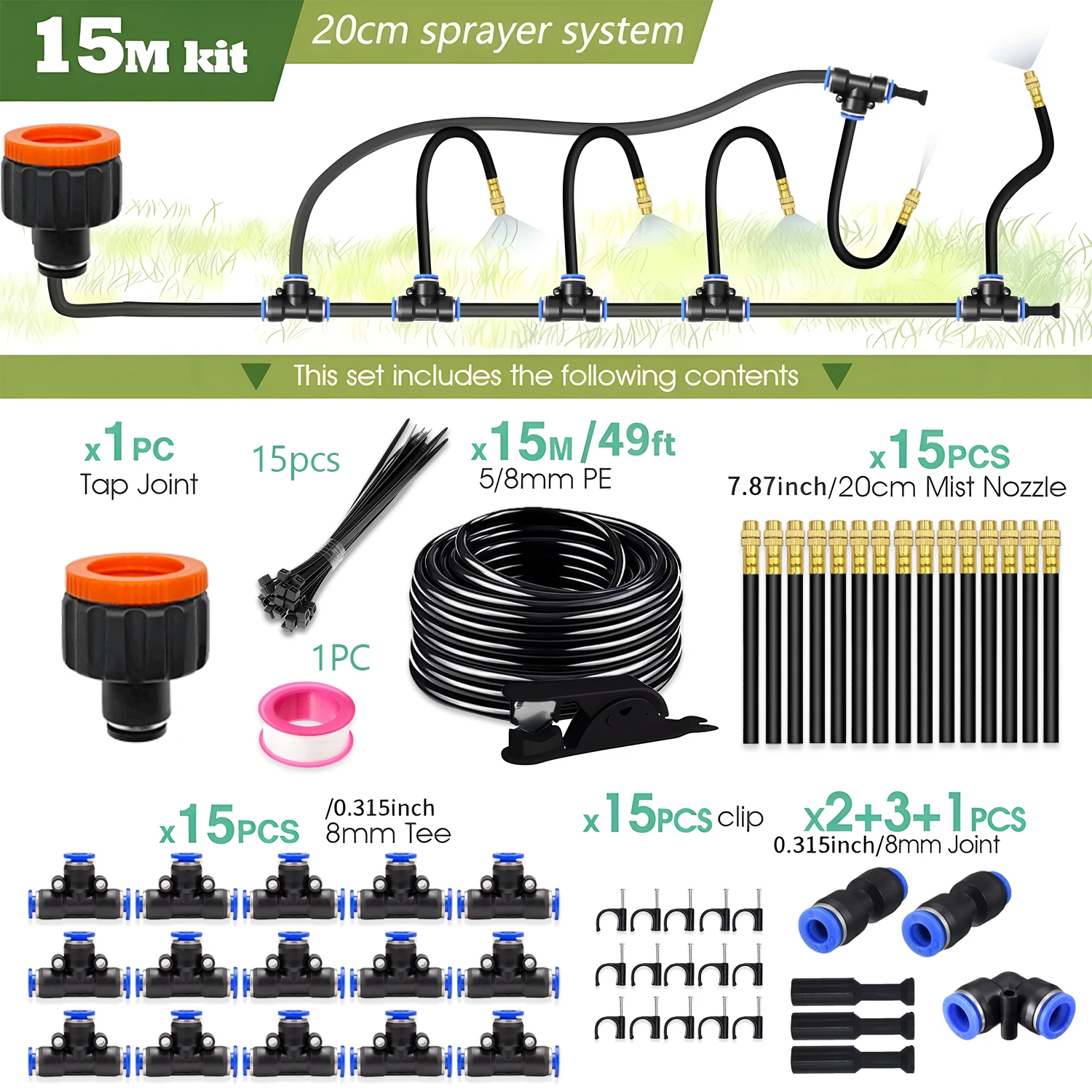 30M-5M DIY Gratis Buigen Universele Sproeier Kit 8mm Slang Patio Verneveling Koelsysteem voor tuin Plant Beslaan Watering Irrigatie