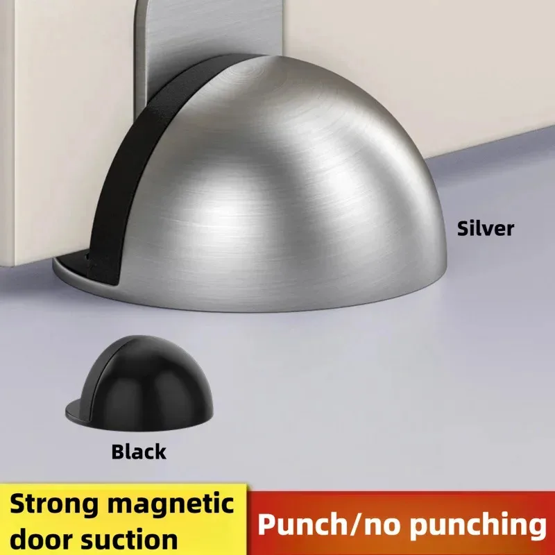 Stainless Steel Magnetic Door Stopper: Rubber Floor-Mounted Concealed No-Punch Sticky Holder for Home Safety