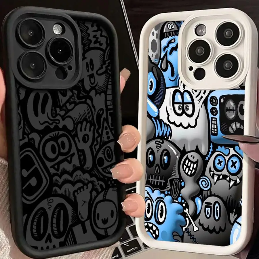 

Чехол для iPhone 16 15 Pro Max 14 Plus 13 12 11 15+ 16+ 14Pro 13Pro Силиконовый чехол для телефона Супер крутой черный граффити
