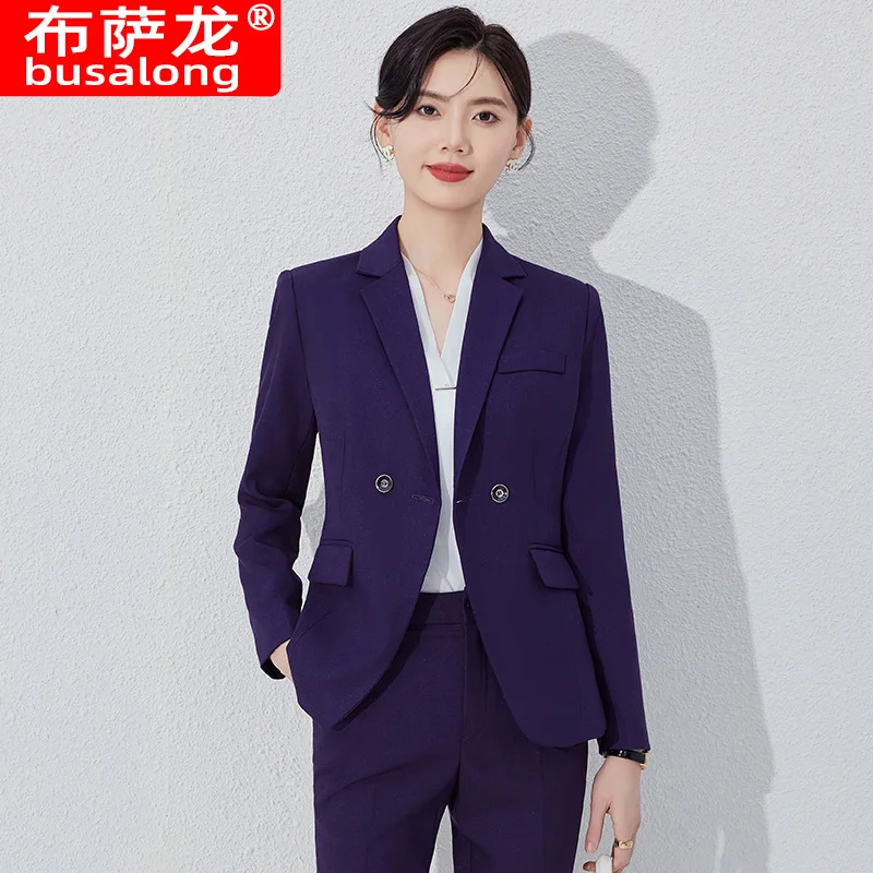 Blazer viola da donna2024Autunno Inverno High-end stile coreano Elegante dea Abito professionale Manager Abbigliamento da lavoro