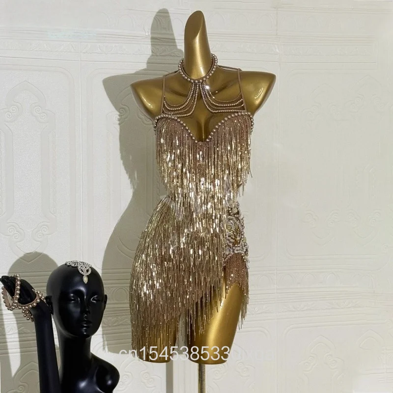 

Платье для выступлений в стиле румбы и чачи для взрослых и детей, женское высококачественное платье для соревнований по латинским танцам по индивидуальному заказу с разрезом полыми бриллиантами