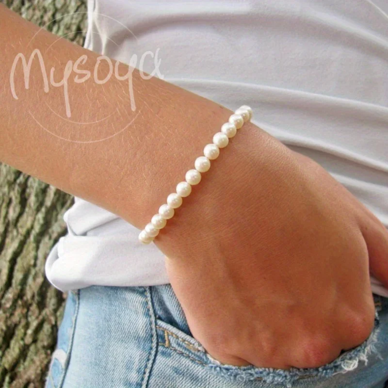 

MYSOYA 6-7mm Natural White Freshwater Pearl Bracelet For Women And Men With Gift Box Birthday Wedding Christmas Jewelry Gift