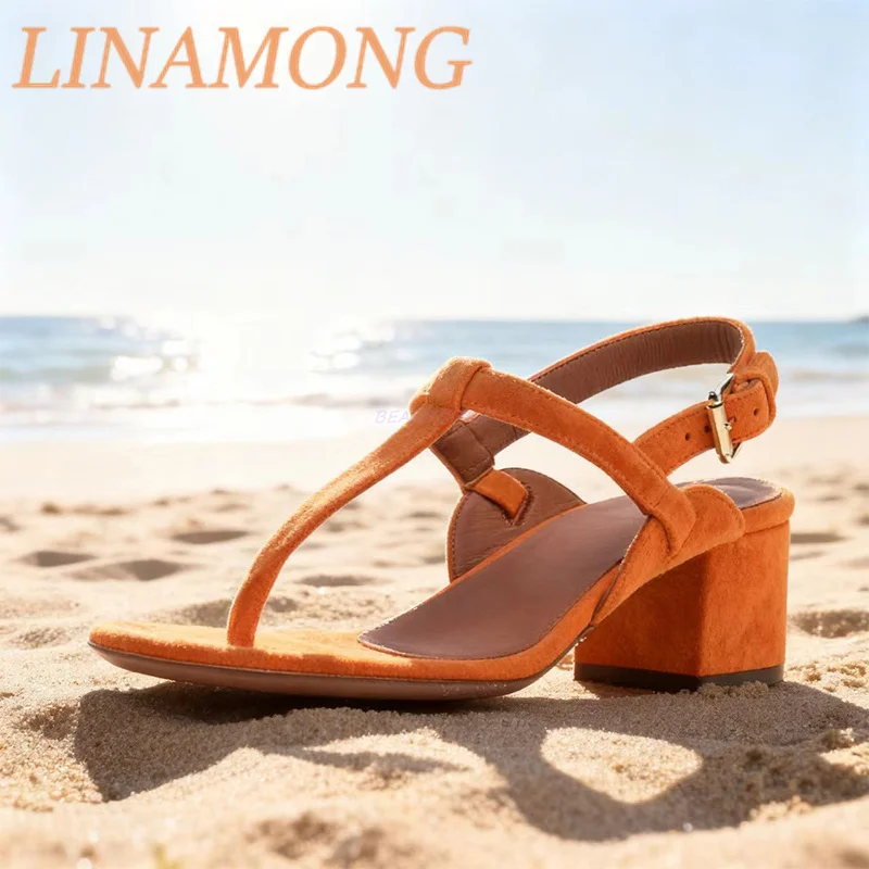 

Thick Heeled Clipped Toes Sandals Summer Fashion Orange Ankle Buckle Design Hollow Sandals Sandalias De Mujer Verano