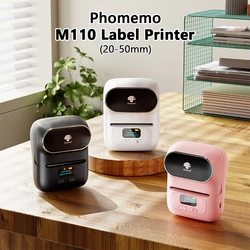 Phomemo เครื่องพิมพ์ฉลากแบบพกพา M110เครื่องพิมพ์สติกเกอร์แบบมีกาวในตัวเครื่องพิมพ์สติ๊กเกอร์บาร์โค้ด UV แบบพกพาราคาย่อมเยา