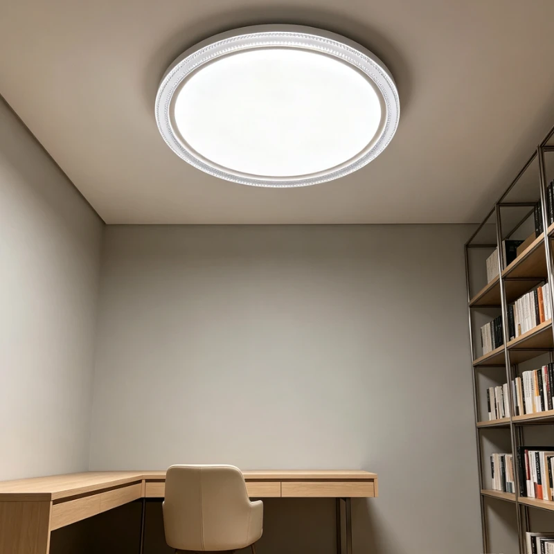 Simple Circular LED Flush Mount Lamp, Milky Cover & Textured Rim, Easy Install for Home Office Hallway, Dimmable & Dustproof