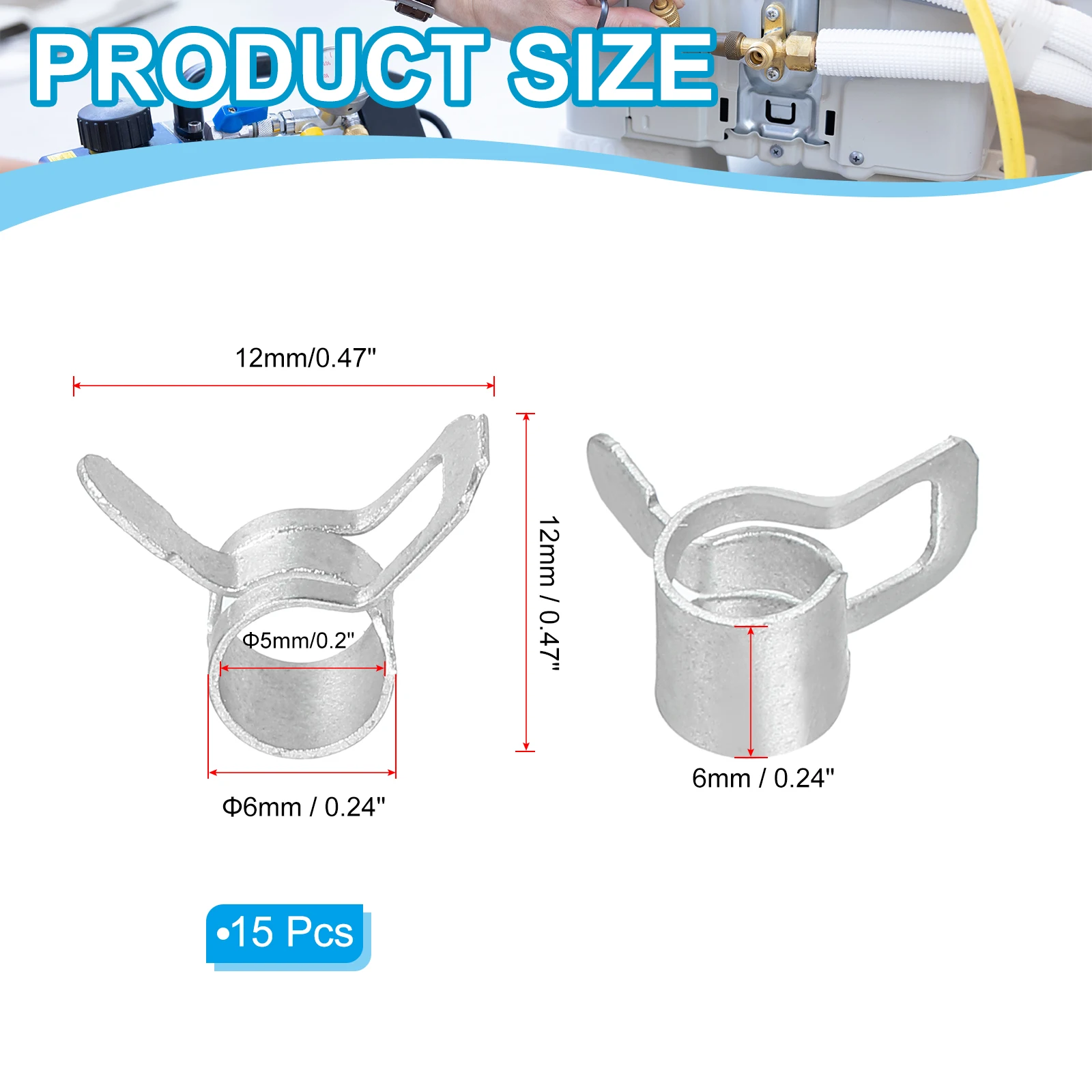 15/25/35Pcs Spring Band Hose Pipe Clamps Vacuum Hose Clamp Water Pipe Hoop 65MN Manganese Steel Clamps for 5-20mm OD Hose Silver