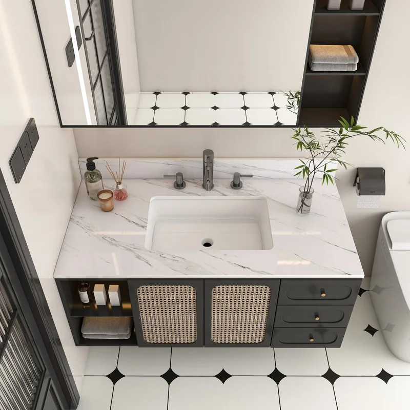 

43" White Marble Vanity Top with 3 Faucet Holes, Undermount Rectangular Sink, 4" Backsplash, Bianco Carrara Venato