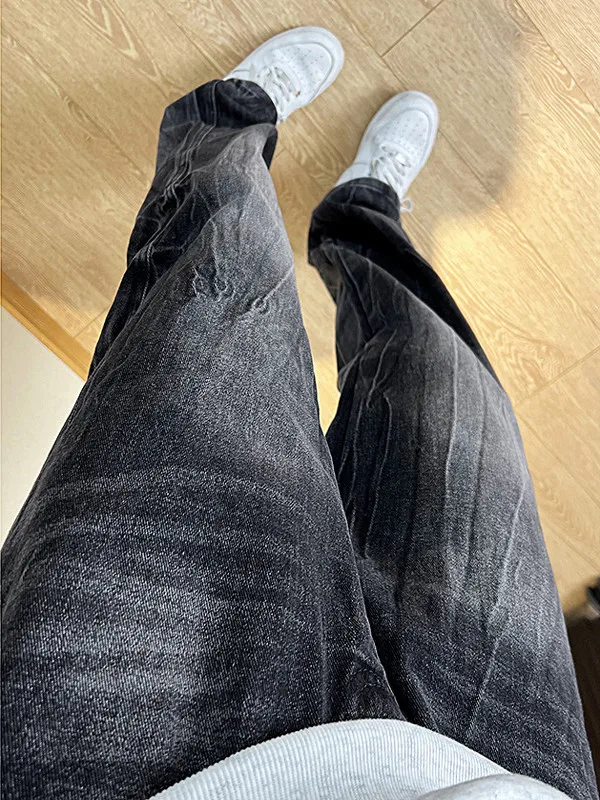 

Мужские винтажные джинсы American Style с эффектом потертости, прямого кроя, зауженные, повседневные брюки для весны и осени, молодежный модный бренд