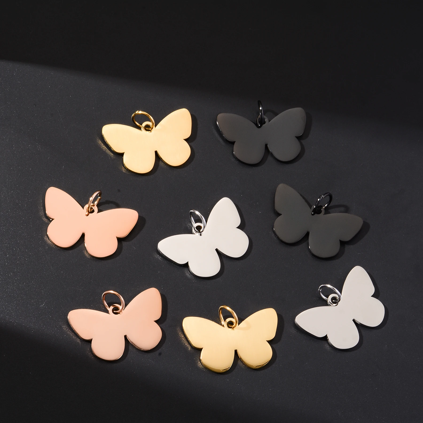 

5pcs Butterfly Shaped Pendant Mirror Polishing Stainless Steel Tags for DIY Pet Dog Cat Collar Choker Pendant Keychain Accessory