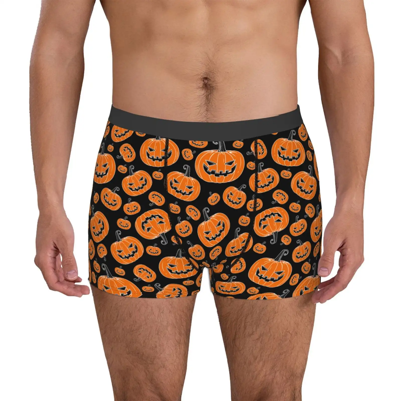Halloween Pumpkins Print Mens Boxer Briefs,Boxer Briefs for Men,Breathable Stretch Underwear,Boys Boxer Briefs
