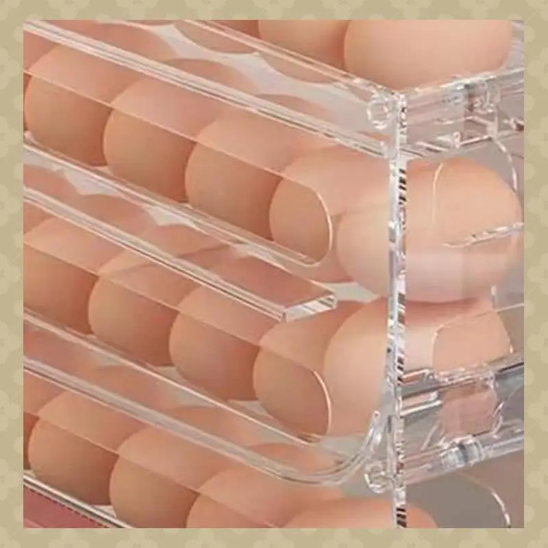 

AB45 2Pcs 4 Tiers Egg Holder For Fridge, Automatic Scrolling Dispenser Egg Rack Holder, Storage 30 Egg For Fridge, Kitchen