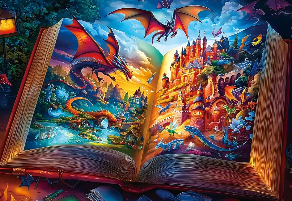 Fantasy Castle Jigsaw Puzzle 500/1000/1200/2000PCS Magic Open Book Flying Dragons Enchanted Fairy Tale Scenery DIY Home Ornament