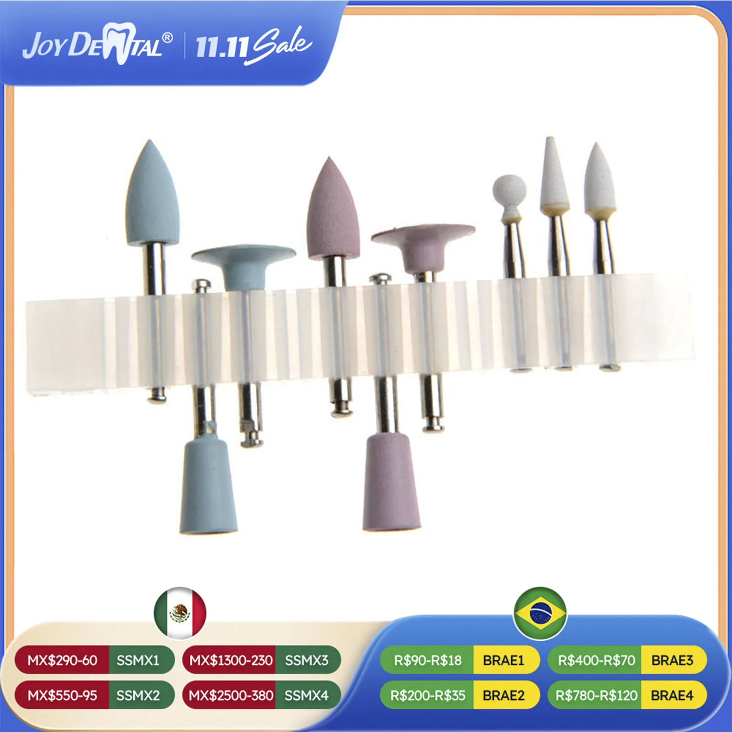 

9 Pcs/Box Dental Composite Polishing kit RA 0309 3 Ceramic and 6 Silicone Rubber Polishers For Low Speed Handpiece Contra Angle
